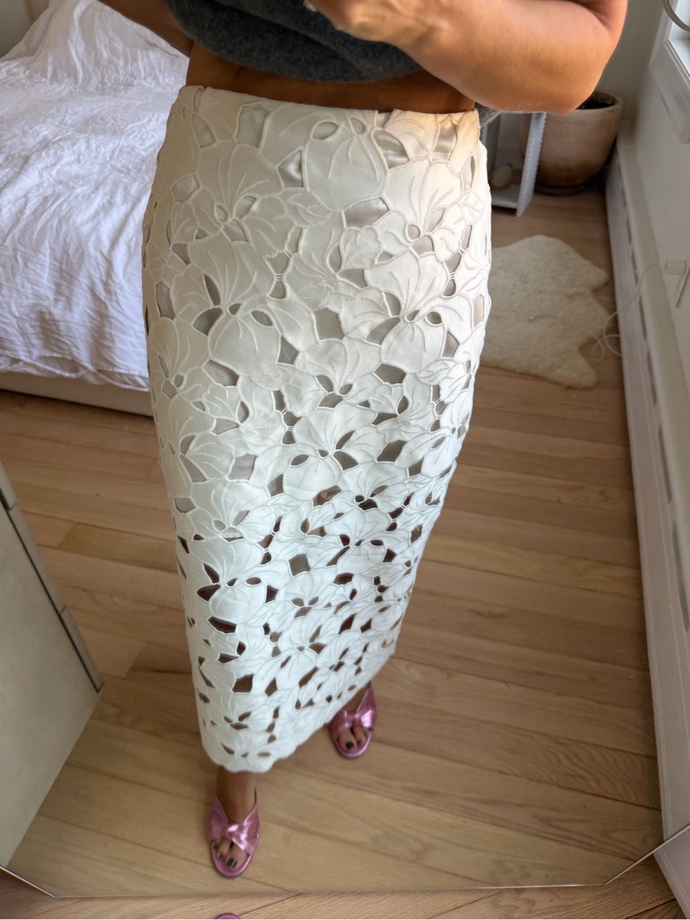 H&M White Crochet Midi Skirt Size Small